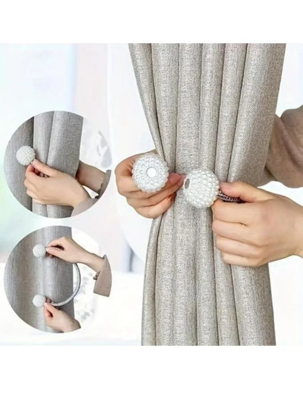 8 Pack Magnetic Curtain Tiebacks, Curtain Tiebacks  Grey/White